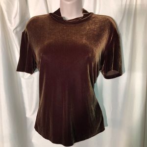 Brown velvet mock neck T shirt